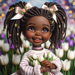 African-American cabbage patch doll with huge dimples,
Her hair...