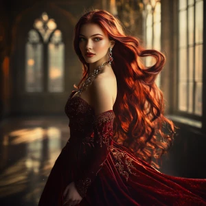 A breathtakingly beautiful young woman with flowing, cascading d...