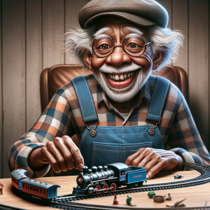 Funny and crazy caricature of a 95 year old American grandpa, ch...