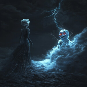 dark art menacing elsa from frozen with cracked epidermis,glowin...