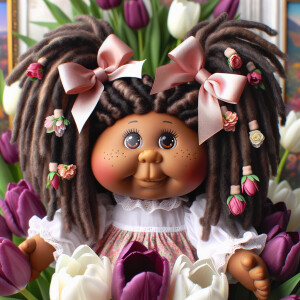 African-American cabbage patch doll with huge dimples,
Her hair...
