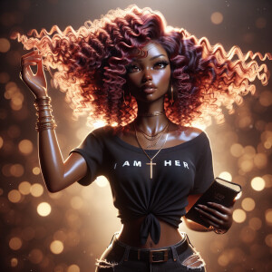 create an hyper realistic anime African American female tan skin...