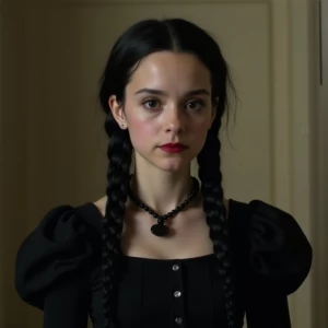 Create an image of Jenna Ortega portraying the character Wednesd...