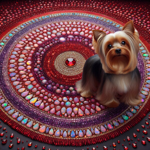 The background consists of tiny teardrop mosaics of opal gemston...