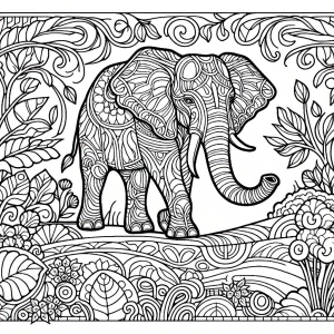 Create an adult coloring page featuring a elephant, thick, bold...