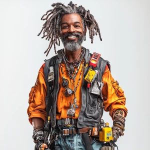 Create an image of a whimsical, cartoon-style Black male charact...