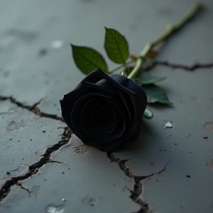 A black rose with a stem with thorns is shown strewn across a cr...