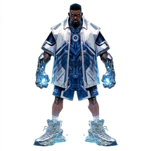 A frontal T pose full body concept illustration of A powerful bl...