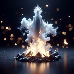 Sharp photography of a campfire, with smoke rising from it and t...