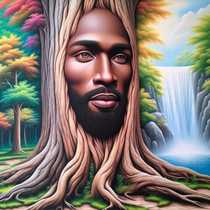 A hyper-realistic 3-D oil painting depicting a tree integrated w...