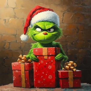 Grinch's dog Max steals Christmas presents in carton style