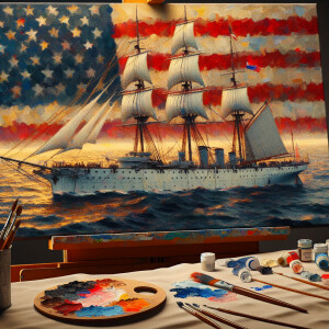 an ultra realistic abstract painting of a United States Navy shi...