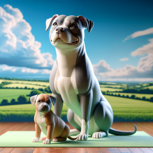 A Female  Pitbull with her puppy next to her 3D Photolistic real...