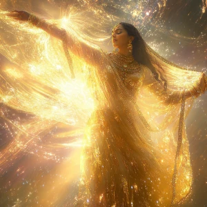 A shimmering apparition of a Indian goddess, her ethereal form b...