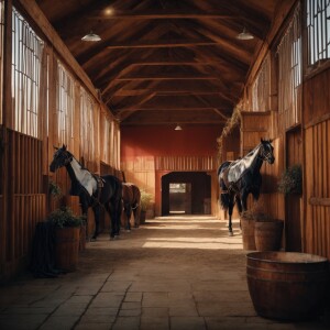 gorgeous stables inside showing stalls and lotys of realism