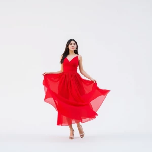 A woman wear red dress