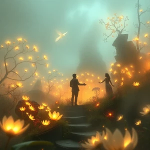 Create an image of a mesmerizing, dreamlike landscape where an e...