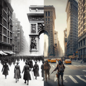 The World War I Victory Arch and Flatiron Building of New York C...