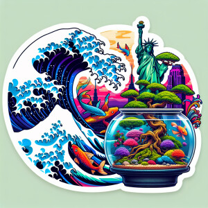 A terrarium with a flowering Bonsia tree.Brightly colored fresh...