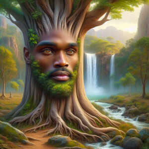 Create a hyper-realistic 3-D oil painting of a tree integrated w...