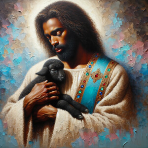 Oil painting of an African-American man resembling Jesus Christ,...