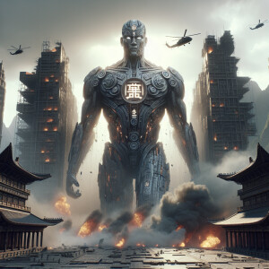 China as a transformer character, adorned with Chinese national...