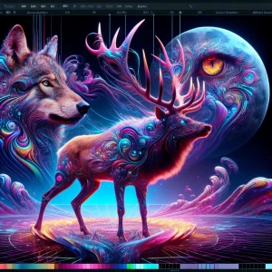 Create an 8K resolution motion graphic featuring a surreal hybri...