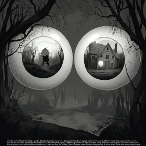 "Create an illustration of a pair of large, disembodied eyeballs...