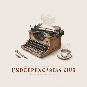 minimalist line-art illustration of a vintage typewriter, steam...