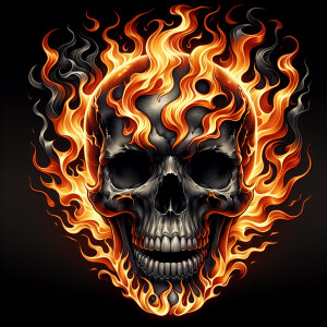 Flaming skull in  new school tattoo style