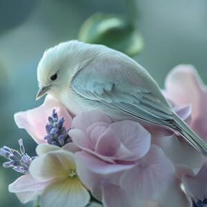 Una delicada paloma blanca descansando suavemente sobre una flor...