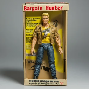 Create an image of a satirical action figure package with the ti...