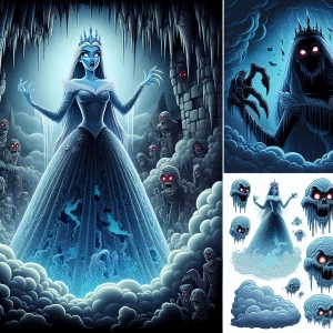 dark art menacing elsa from frozen with cracked epidermis,glowin...