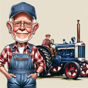 caricature of a 95 year old American grandpa, checkered shirt, c...