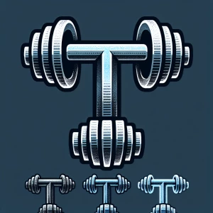 Create a logo that uses two dumbbells to form the letter T
