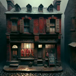 A squat, broad building with deep red brick walls, its ground fl...