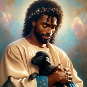 Oil painting of an African-American man resembling Jesus Christ,...