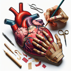 Personify a wounded heart, create a picture of a real heart, add...