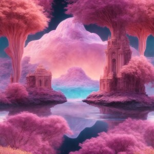 An ethereally glowing floating island, its edges shimmering with...