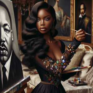 In a high-class, elegantly decorated studio, a very light-skinne...