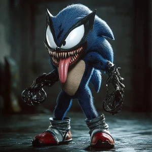Create an image of a character that combines Sonic the Hedgehog'...