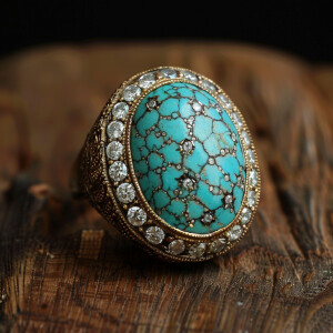 Turquoise Ring with clear diamonds