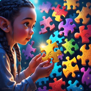 "Illustrate a young  Alien child  with braided hair gently holdi...