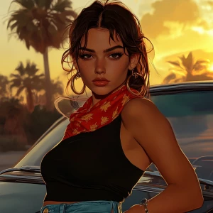 girl with brown hair, thick eyebrows, pumped up lips, potato nos...