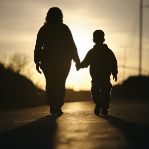 Create an image of a plus-size woman, size 3X, and a teenage boy...