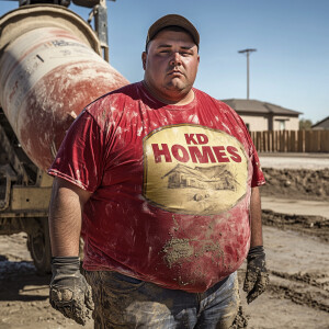 Miguel Hernandez a shirtless Caucasian Latino concrete mixer ope...
