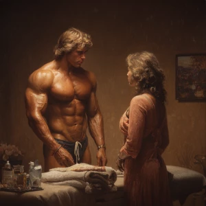 Hyperrealistic art,realism.a muscular Russian man in his beach h...