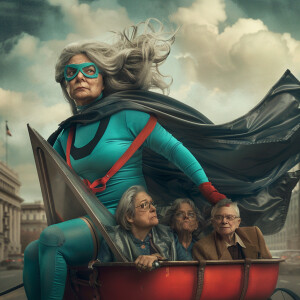 A woman with shoulder length brown with grey streaks that is sli...