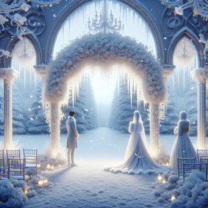 Photorealistic beautiful snowing wonderland for romantic wedding