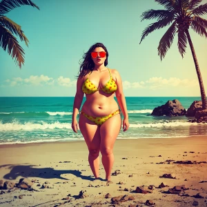 Hot bikini on fat woman at the beach